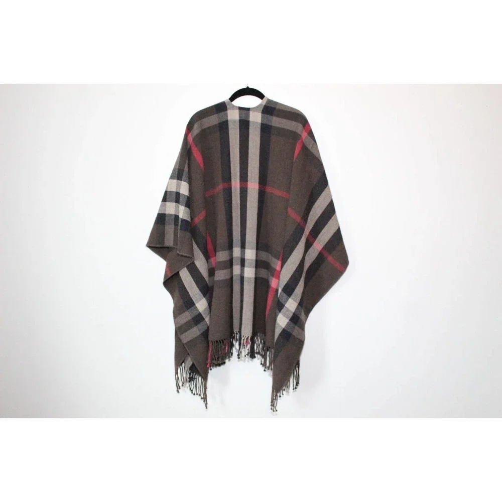 Mer Sea Classic Travel Wrap Plaid Fringe Poncho Brown MerSea One Size OS H14279 - Picture 6 of 10